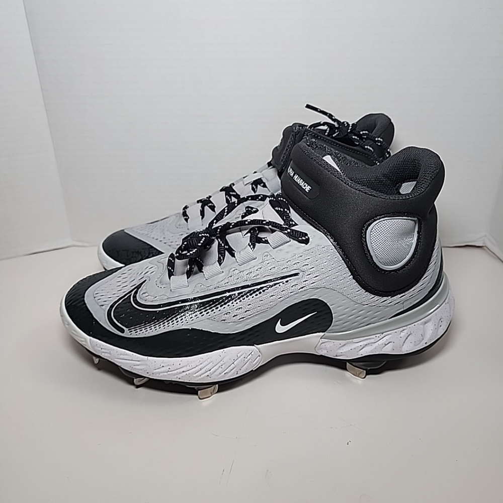 New Nike Alpha Huarache Elite 4 Mid Grey Metal Cleats Men's Size 8